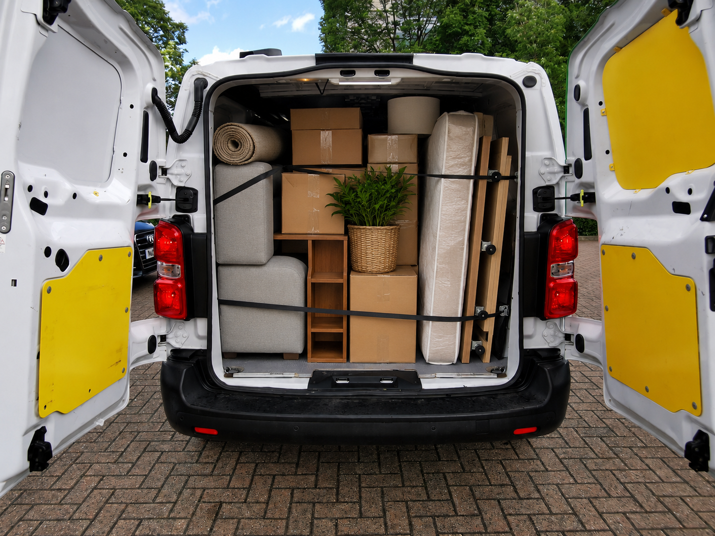 Van and man service loaded bus